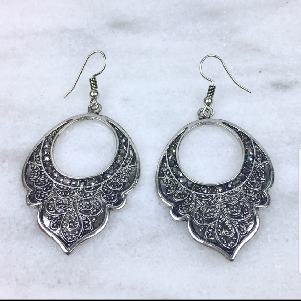 Boho style black crystal earrings